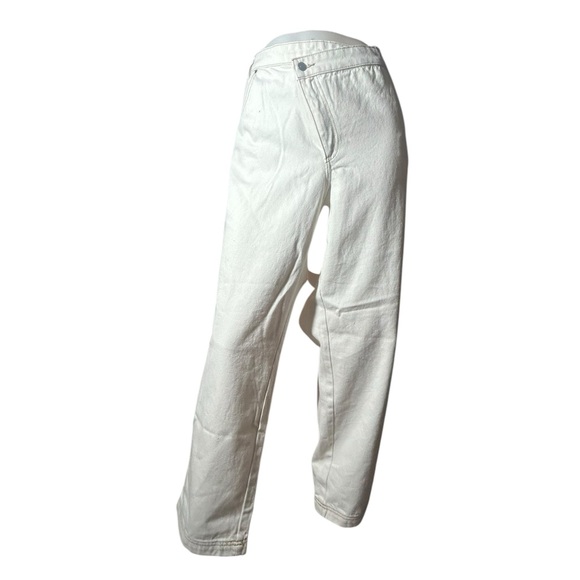 FUTURE COLLECTIVE Women’s Off White Denim Jean with Cross over Button Waist - Picture 2 of 9